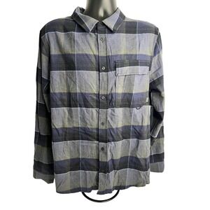 Bass Outdoor Shirt Mens Medium Ombre Blue Stretch Flannel Plaid Long Sleeve